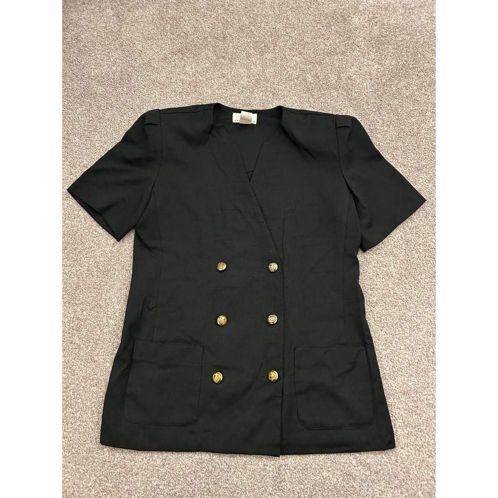 90s Worthington Jacket Womens 10M Black Excellent Short Sleeve Double Breasted